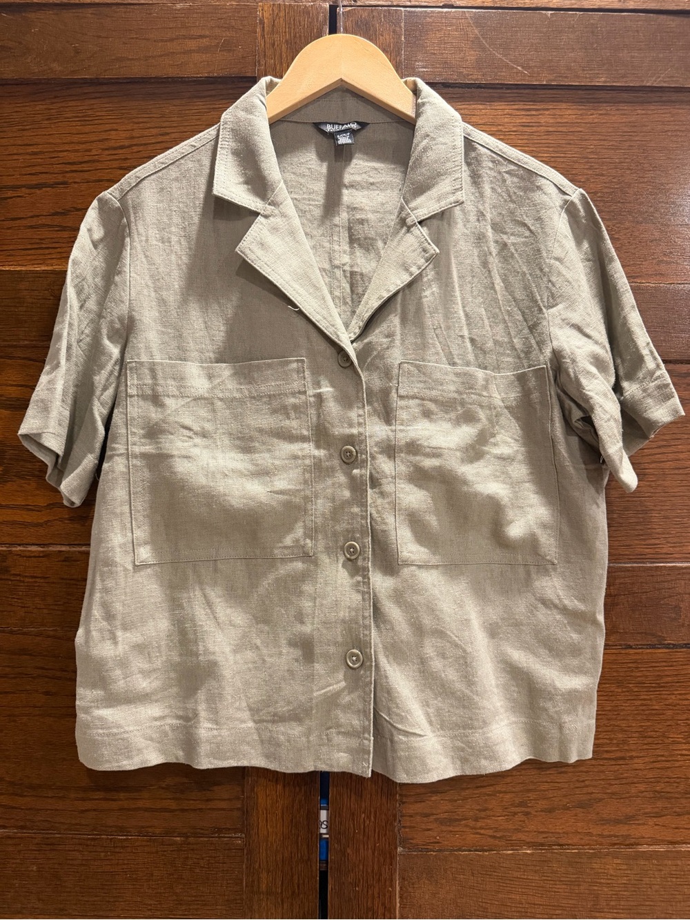 Buffalo David Bitton small linen short-Sleeve Button-Down Shirt Khaki safari